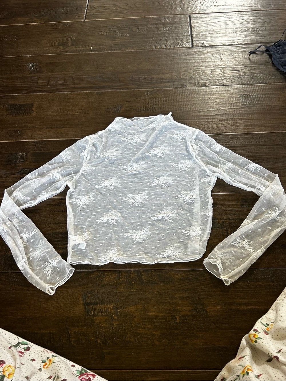 aerie White Sheer Lace Long-Sleeve Top